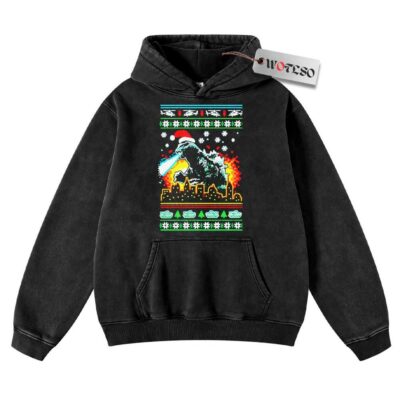 Hoodie, Godzilla Hoodie, Christmas Hoodie, Vintage Hoodie, Christmas Movie Christmas Hoodie