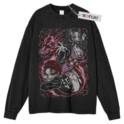 Tanjiro Kamado Shirt, Kimetsu no Yaiba Anime Shirt, Long Sleeve Tee