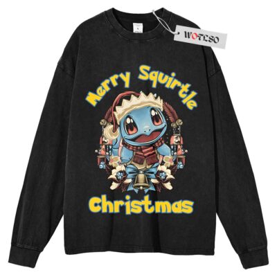 Pokemon Long Sleeve Tee, Merry Squirtle Christmas Christmas Long Sleeve Tee, Long Sleeve Tee