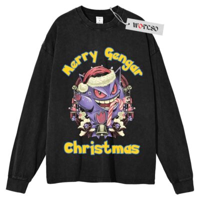 Pokemon Long Sleeve Tee, Merry Gengar Christmas Christmas Long Sleeve Tee, Long Sleeve Tee