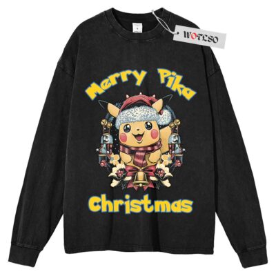 Pokemon Long Sleeve Tee, Merry Pika Christmas Christmas Long Sleeve Tee, Long Sleeve Tee