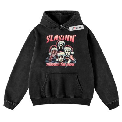 Slashing Through the Snow Hoodie, Holiday Hoodie, Christmas Movie Hoodie, Adult Hoodie, Vintage Hoodie