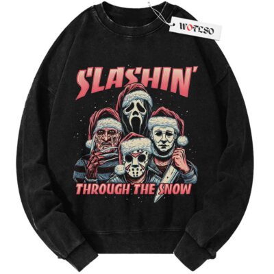 Slashing Through the Snow Sweater, Holiday Sweater, Christmas Movie Sweater, Adult Sweater, Vintage Sweater