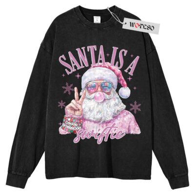 Santa Is A Swiftie Sweater, Taylor Swift Sweater, Christmas Sublimation Sweater, Funny Christmas Sweater, Long Sleeve Sweater