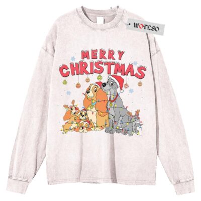 Disney Sweater, Lady and The Tramp Dogs Sweater, Retro Christmas Sweater, Adult Xmas Sweater, Long Sleeve Sweater