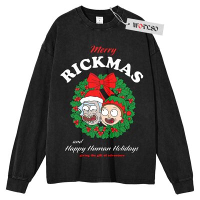 Rick and Morty Sweater, Merry Rickmas Sweater, Adult Cartoon Sweater, Christmas Sweater, Long Sleeve Sweater