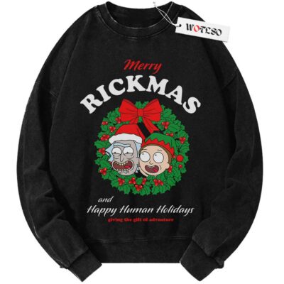 Rick and Morty Sweater, Merry Rickmas Sweater, Adult Cartoon Sweater, Christmas Sweater, Vintage Sweater