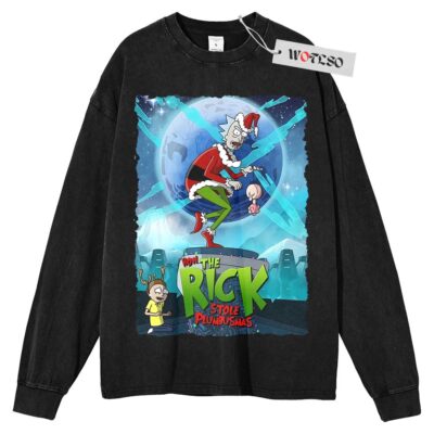 Rick and Morty Sweater, Merry Rickmas Sweater, Adult Cartoon Sweater, Christmas Sweater, Long Sleeve Sweater