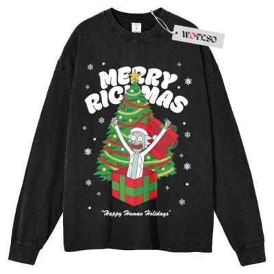 Rick and Morty Sweater, Merry Rickmas Sweater, Adult Cartoon Sweater, Christmas Sweater, Long Sleeve Sweater