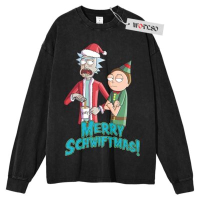 Rick and Morty Sweater, Merry Rickmas Sweater, Adult Cartoon Sweater, Christmas Sweater, Long Sleeve Sweater