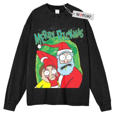 Rick and Morty Sweater, Merry Rickmas Sweater, Adult Cartoon Sweater, Christmas Sweater, Long Sleeve Sweater