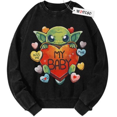 Baby Yoda Valentine Sweater, Star War Valentine Sweater, Gift for him Sweater, Gift for her Sweater, Vintage Sweater