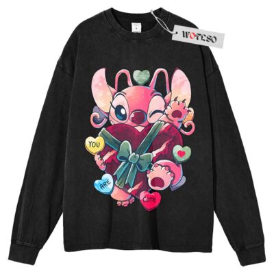 Stitch Valentine Sweater, Valentine Couple Gift Sweater, Gift for him Sweater, Gift for her Sweater, Long Sleeve Sweater