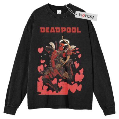 Deadpool Cupid Sweater, Valentine Couple Gift Sweater, Gift for him Sweater, Gift for her Sweater, Long Sleeve Sweater