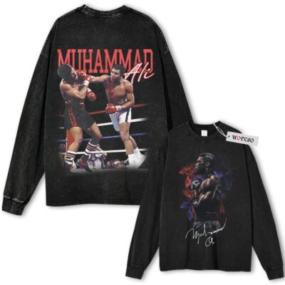 Muhammad Ali, "Knock Out" Retro Graphic Vintage Long Sleeve Tee