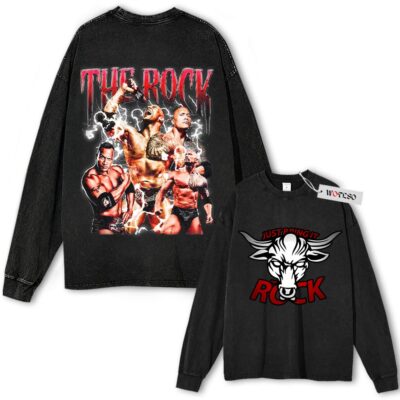 The Rock, "Just Bring It" Wrestling Grahpic Vintage Long Sleeve Tee